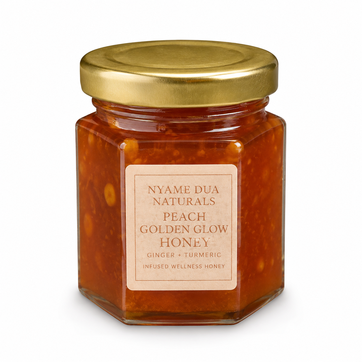 Nyame Dua Naturals™ Peach Golden Glow Honey – Ginger + Turmeric
